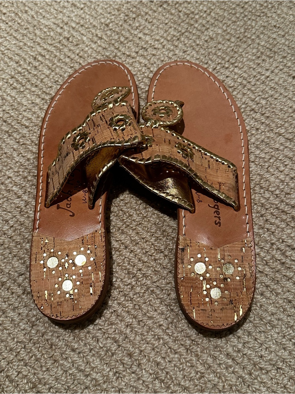 Jack Rogers Cork Gold-Accent Leather Sandals